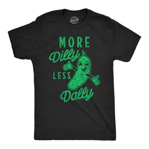 Mens Funny T Shirts More Dilly Less Dally Sarcastic Pickle Graphic Tee for Men Mens Funny T Shirts Cool Vintage Fashion T-Shirt Gift Classic Menswear Sarcastic Apparel for Men Funny Food Short Sleeve Novelty Black -