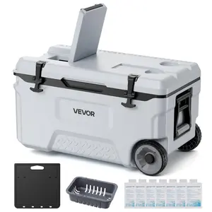 VEVOR Hard Cooler, 52QT Portable Rolling Cooler with Wheels, Leak-Resistant Coolbox Keeps Contents Cool for 48 Hours, Ice Retention Insulated Chests, Ultra-Light for Outdoor Picnics, Grill, Camping