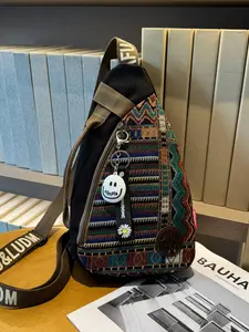 Boho Style Ethnic Pattern Crossbody Bag, Vintage Style Crossbody Bag with Adjustable Strap, Fashionable Bag for Women for Daily Commuting, Bohemian Casual Purse, Trendy Commuting Bag, Boho Shoulder Bags, Crossbody Shoulder Purses