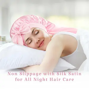 Double Layer Satin Bonnet Silk Like Bonnets for Sleeping Skin friendly Sleep Cap Hair Care Bonnet with Elastic Tie Band for Curly Hair Night Cap Haircare