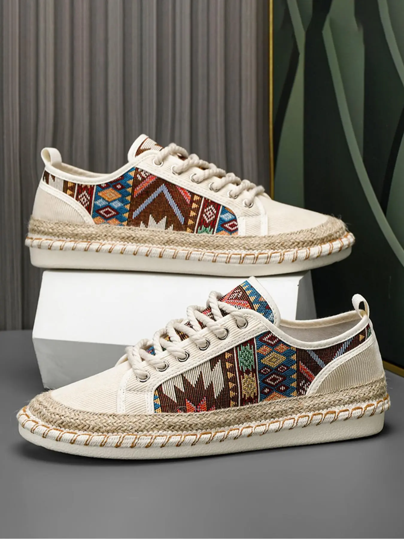 Elastic One-Step Lace-Up Ethnic Style Sneakers, Soft Sole Anti-Slip Flat Shoes, Lightweight Low Top Sports Walking Shoes for Daily Wear, Nonslip Trainers