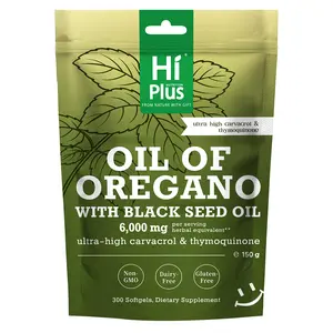 HiPlus Oil of Oregano with Black Seed Oil 6000mg 300 Softgels Ultra High Carvacrol Thymoquinone Plant Based Non GMO Immune Support Herbal Wellness Blend Organic Focus Supplement Antioxidant Rich