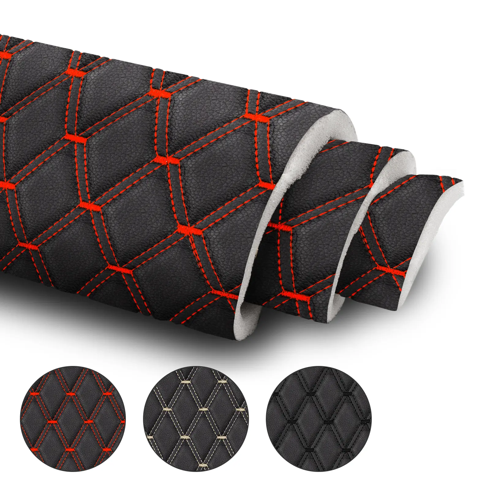 Quilted Faux Leather Upholstery Fabric Diamond Stitch PU Leather for Car Seat Covers Headliner Door Panels Floor Mats DIY Auto Interior Waterproof 6mm Soft Foam Backed Custom Upholstery Material Universal Automotive Fabric #Summervibes