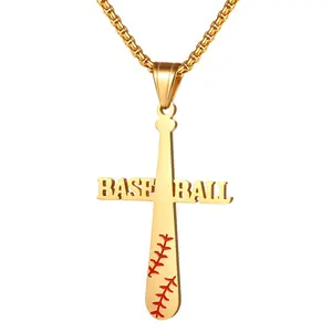OIDEA Stainless Steel Baseball Cross Pendant Necklace - Nickel-Free, Cross Jewelry Print, Fashionable Jewelry Accessories for Men, Sports Faith Gift summerwins,summerwins