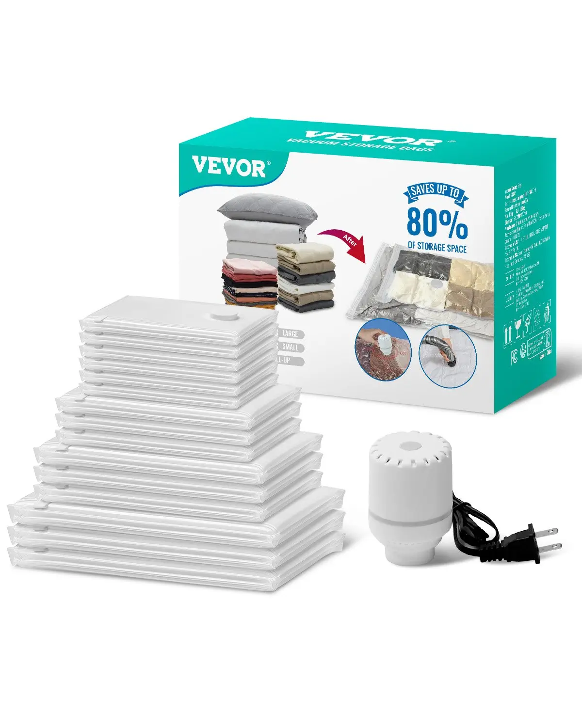 【summerfinds】VEVOR 15 Pack Vacuum Storage Bags with Electric Pump, Space Saver Bags Compression for Comforters and Blankets, Sealer Clothes Storage Travel Essentials, Clothes Storage Organizer, Set