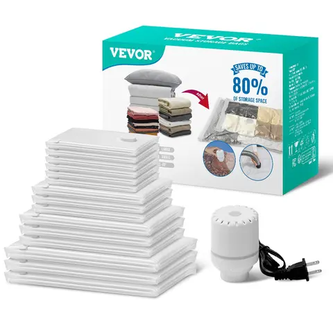 【toolupgrade】VEVOR 15-Pack Durable Large Vacuum Storage Bags with Electric Pump, Double Zipper, 1-Way Valve, Portable Quick Vacuuming Organizers for Comforters, Blankets, Travel-Ready Storage Organization Solutions