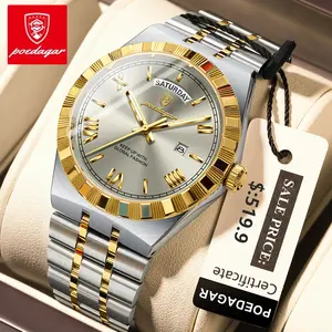 POEDAGAR Luxury Watches For Man Stainless Steel Date Week Quartz Men Clock Waterproof Luminous Fashion Military Men's Wristwatch