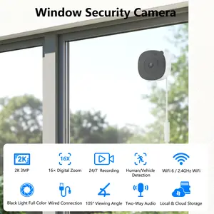 Wansview 3MP 2K Window Security Camera, 2.4GHz WiFi, AI Full-Color Night Vision, Person & Motion Detection, 24/7 Recording, Easy magnetic installation, 16X Digital Zoom, SD/Cloud Storage(optional), Works with Alexa & Google Home, ONVIF/RTSP
