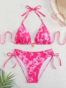 Women's High Waist Bikini Set, Thin Strap Floral Design, Two-Piece Swimsuit, Perfect for Beach Vacation and Summer Casual Wear