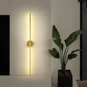 Luxury Gold Linear LED Wall Light, 4000mah Type-C Charging, Minimalist Long Strip Lamp, Bedroom Living Room Bedside Ambiance Light, Ambient Lighting, Golden Color
