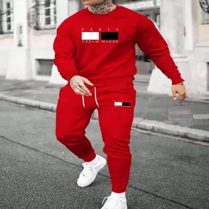 Two-piece Set Men's Letter Print Sweatshirt & Drawstring Waist Sweatpants, Regular Fit Round Neck Long Sleeve Pullover & Pocket Jogger Pants, Casual Fashion Cozy Breathable Men Two-piece Outfits For Fall & Winter