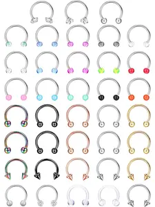 38Pcs 16G Surgical Steel Nose Septum Rings Nose Rings Set Body Piercing Jewelry Cartilage Helix Tragus Earring Hoop Eyebrow Lip Horseshoe Retainer for Women Men