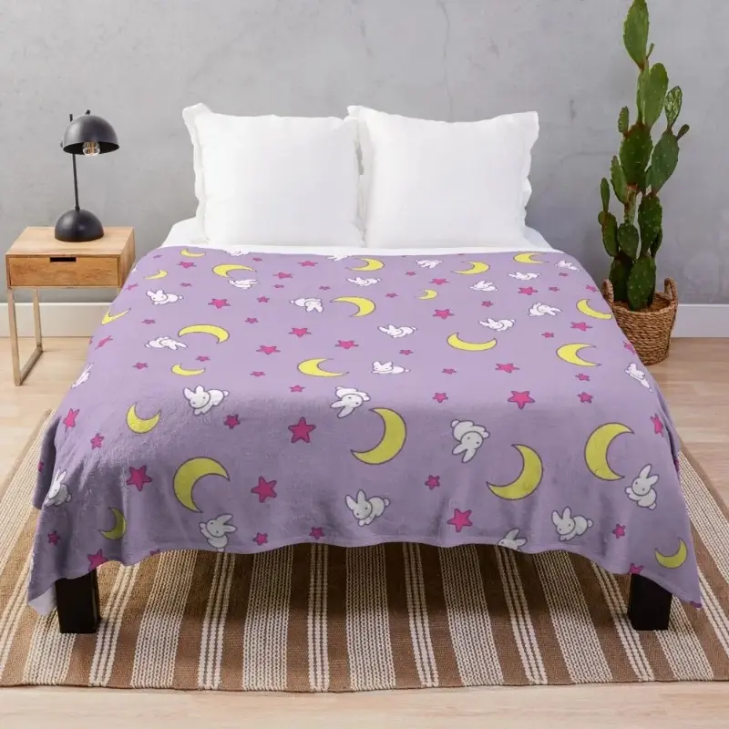 Usagi Blanket - Sailor Moon - Crescent Moon and Bunny Pattern Throw Blanket Summer Blanket Kawaii BlanketFather's Day, Thanksgiving, Children's Day, holiday gifts for children and family