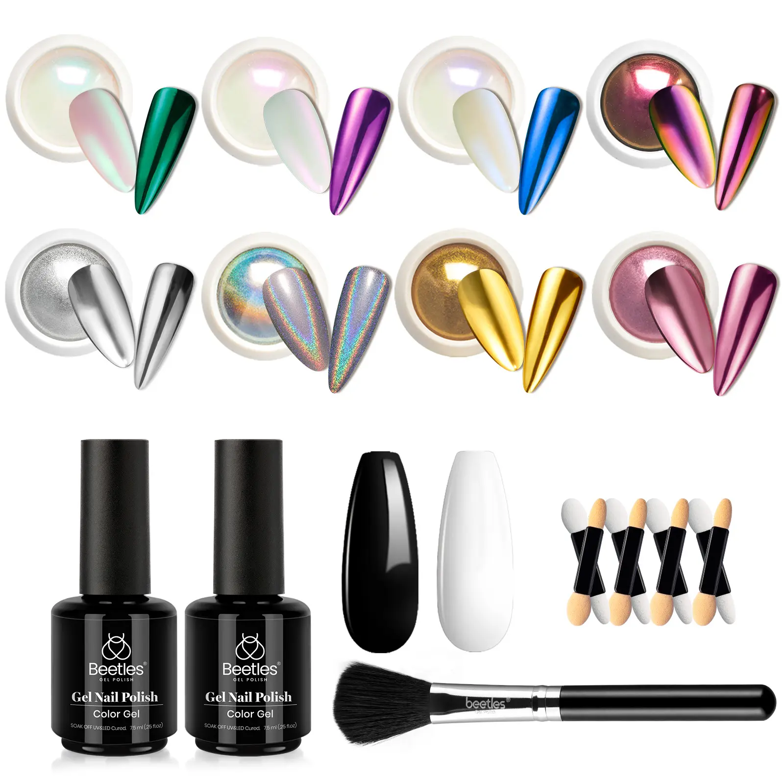 Beetles Metallic Chrome Nail Powder Kit Mirror Effect Holographic Metallic Nail Polish Chrome DIY Manicure Art Decoration Glitter Nail Powder Gifts for Women