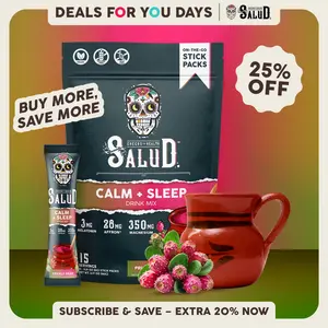 Salud 2-in-1 [Calm + Sleep – Prickly Pear] Nighttime Drink Mix,Agua Fresca, Melatonin, Magnesium, Saffron Extract, L-Theanine, Relaxation & Sleep Support, Non-GMO, Gluten Free, Vegan, Low Calorie, 1g Sugar (15 Servings), Deals For You Days