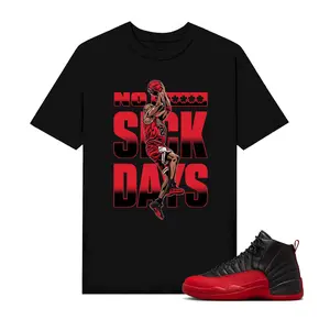 Shirt To Match AJ 12 Flu Game Sneaker Matching Tee, Jordan Tees Black No Sick Days Sneakers, red