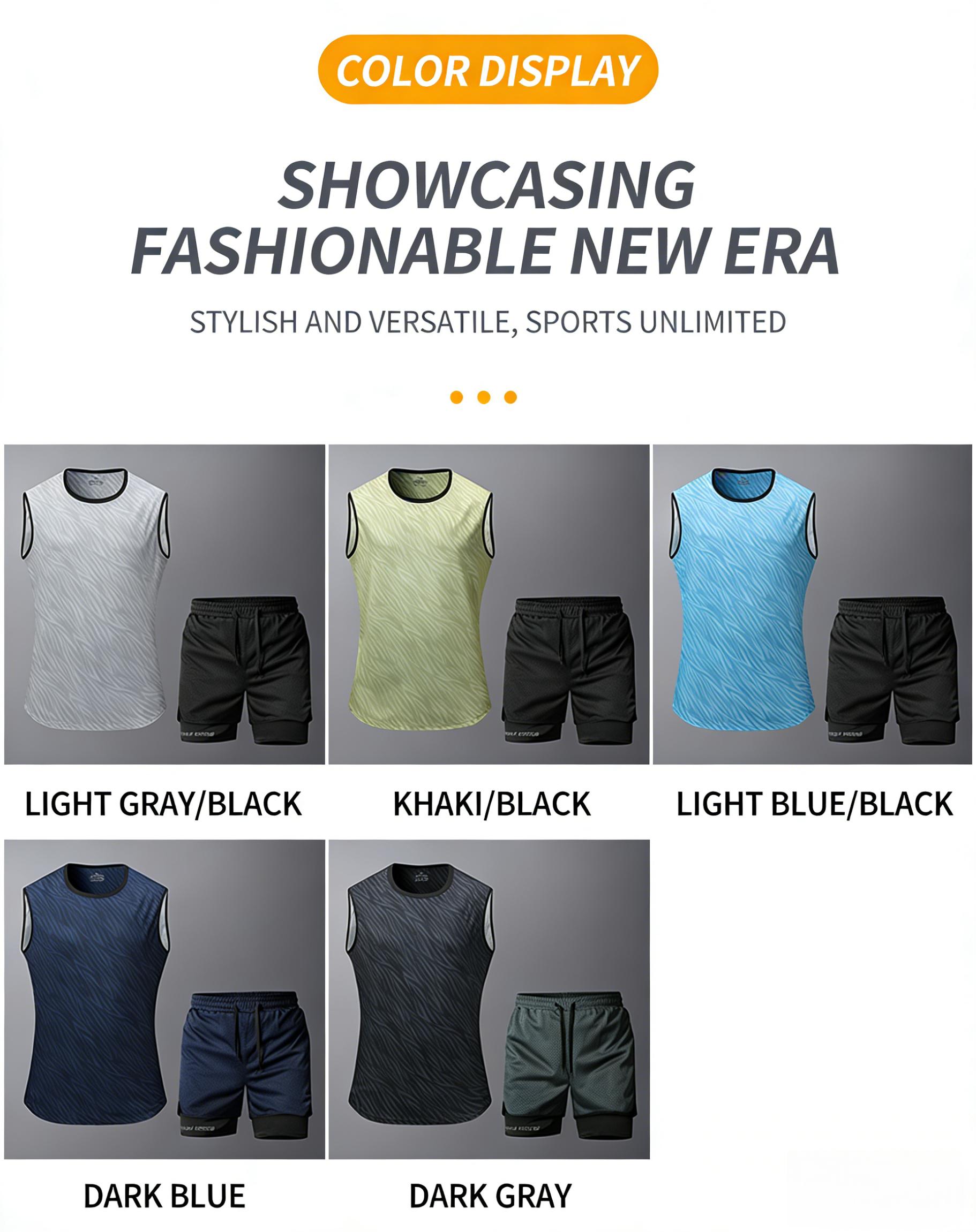 Men’s printed tank top and shorts set, regular fit casual quick-dry sweat-wicking breathable sleeveless top with shorts combo, summer men’s apparel set