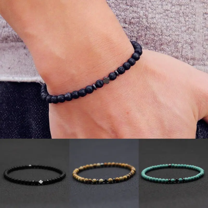 Noter Men Bracelet 6 Colors 4mm Beads Strand Braslet Natural Hematite Stone Healing Braclet Meditation Yoga Accessories Joias
