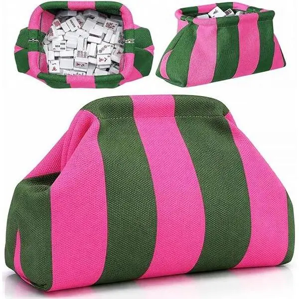 Mahjong Tile Bag Woven Clutch Purses for Women Striped Dumpling Bag Evening Handbag for Mahjong Game Lovers Vacation Supplies