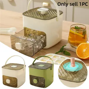 Stackable Portable Ice Cube Maker Trays for Freezer, Home Bar Accessories, Flexible 48 Pcs Ice Cube Mold with Lid, Ice Bin & Storage Drawer, Fast Ice Making with Ice Scoop & One-Touch Operation for Home, Whiskey, Cocktail & DIY Drinks
