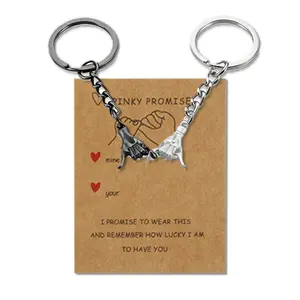 Pinky Promise Matching Couple Keychain Set, Interlocking Hand Metal Key Ring, Romantic Valentine's Day Gift for Boyfriend Girlfriend