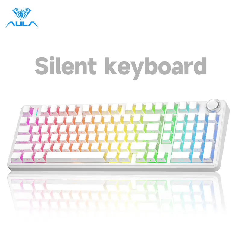 AULA F99 Pro Silent Lighted Mechanical Gaming Keyboard - BT5.0/2.4GHz/USB-C, Hot Swappable, Gasket Structure, Pre-Lubed Linear Switches, RGB Backlight, PBT Keycaps, Multi-Device Compatible All-White LED Backlit Wireless Keyboard for Work, Led Backlit Keyb