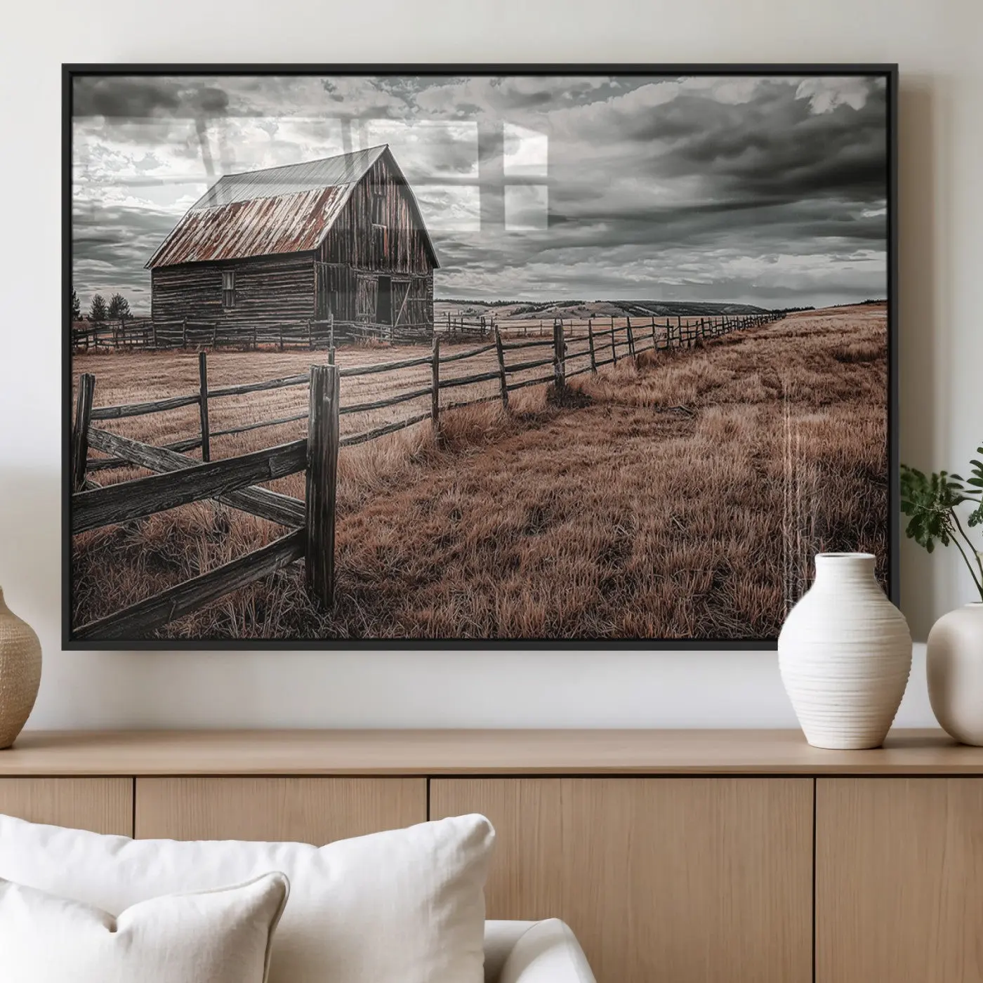 Rustic Weathered Barn Landscape Canvas Print - Nature-Infused Artistic Artwork for Home Decor Decoration, Home Supplies Posters & Prints, Photo