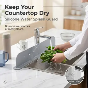 Silicone Sink Splash Guard, Self-Adhesive Drill-Free Water Barrier, Flexible Guard to Keep Countertops Dry, Reusable for Kitchen and Bathroom Washing