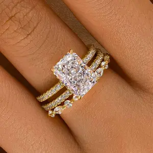 Effinny Radiant Cut 3.5ct 3PC Wedding Ring Set,5A Cubic Zirconia Promise Ring,Bridal Rings Set,Anniversary Ring for Women Outdoorfun