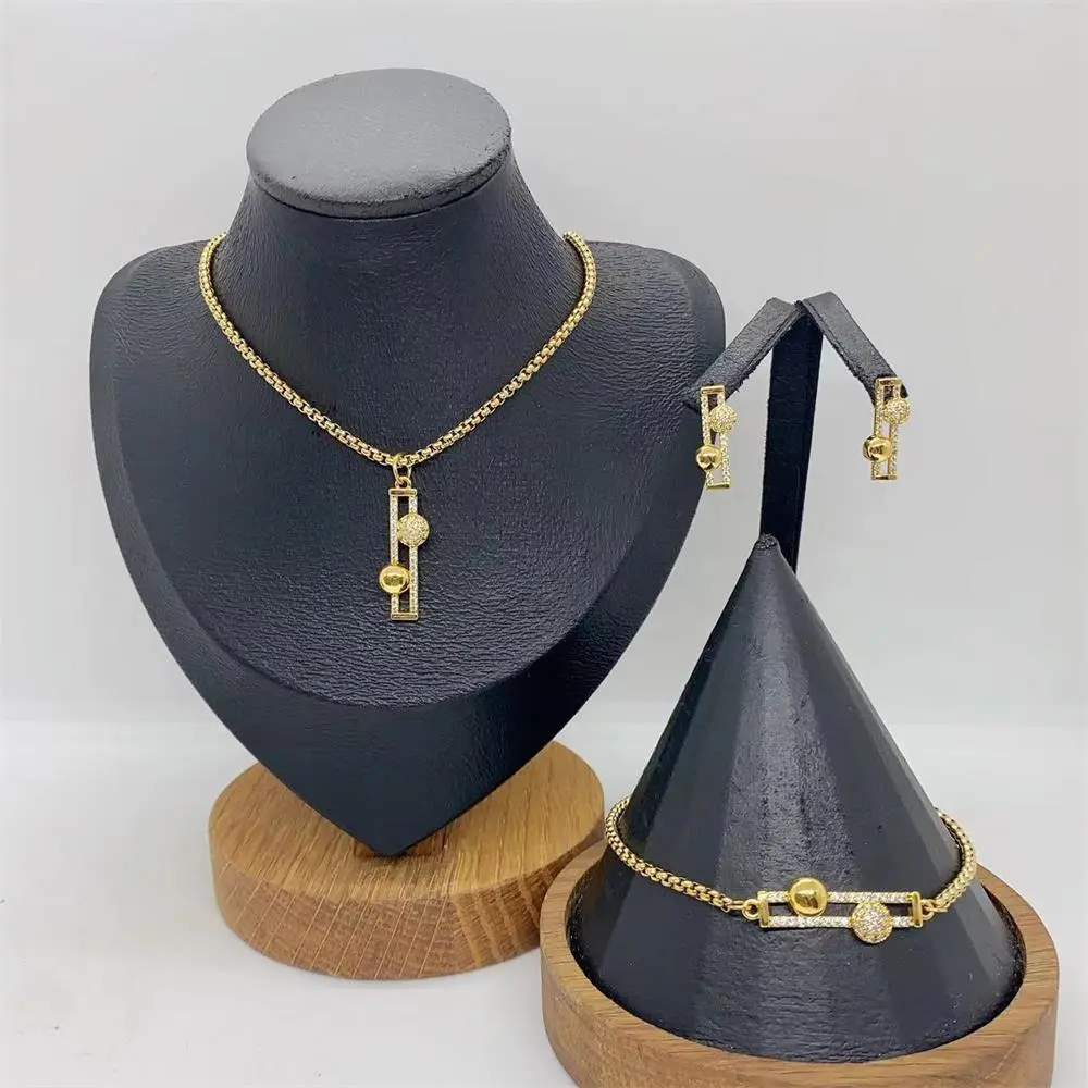 Dubai Bridal Classic Stainless Steel Sparkle Inlaid Necklace Earrings Bracelet Set (3pcs)-Wholesale Party No reviews yet