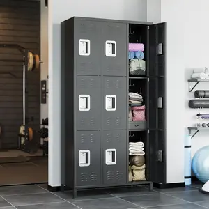 Metal Lockers for Employees 9 Doors, Storage Locker for Office, Industrial Double Tier Metal Locker, Metal Storage Locker Cabinet for Employees, Black