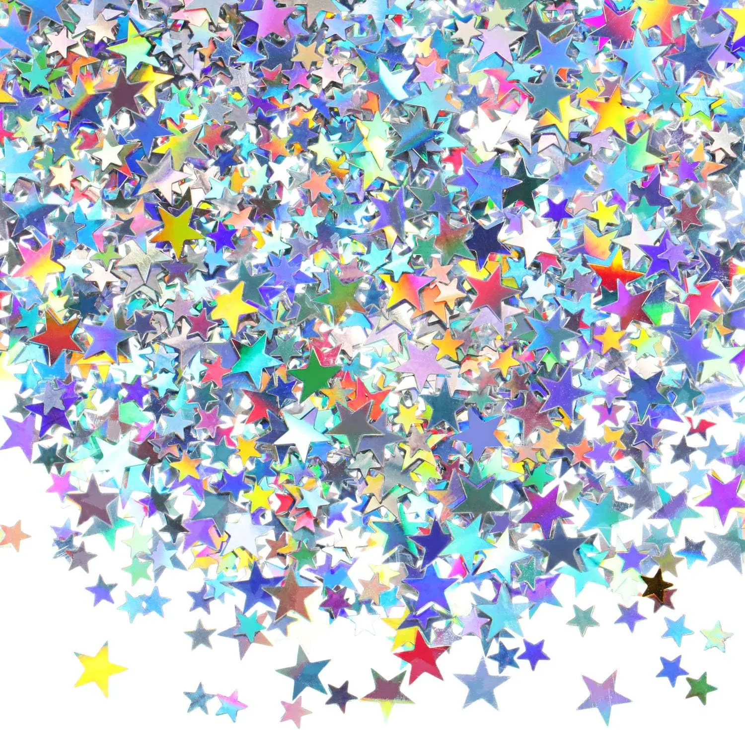 Holographic Star Confetti, 60g Metallic Silver Glitters with Rainbow Shine, Mix Sizes (6mm & 10mm) for Nail Art, Resin Crafts & Parties, Bagged Set