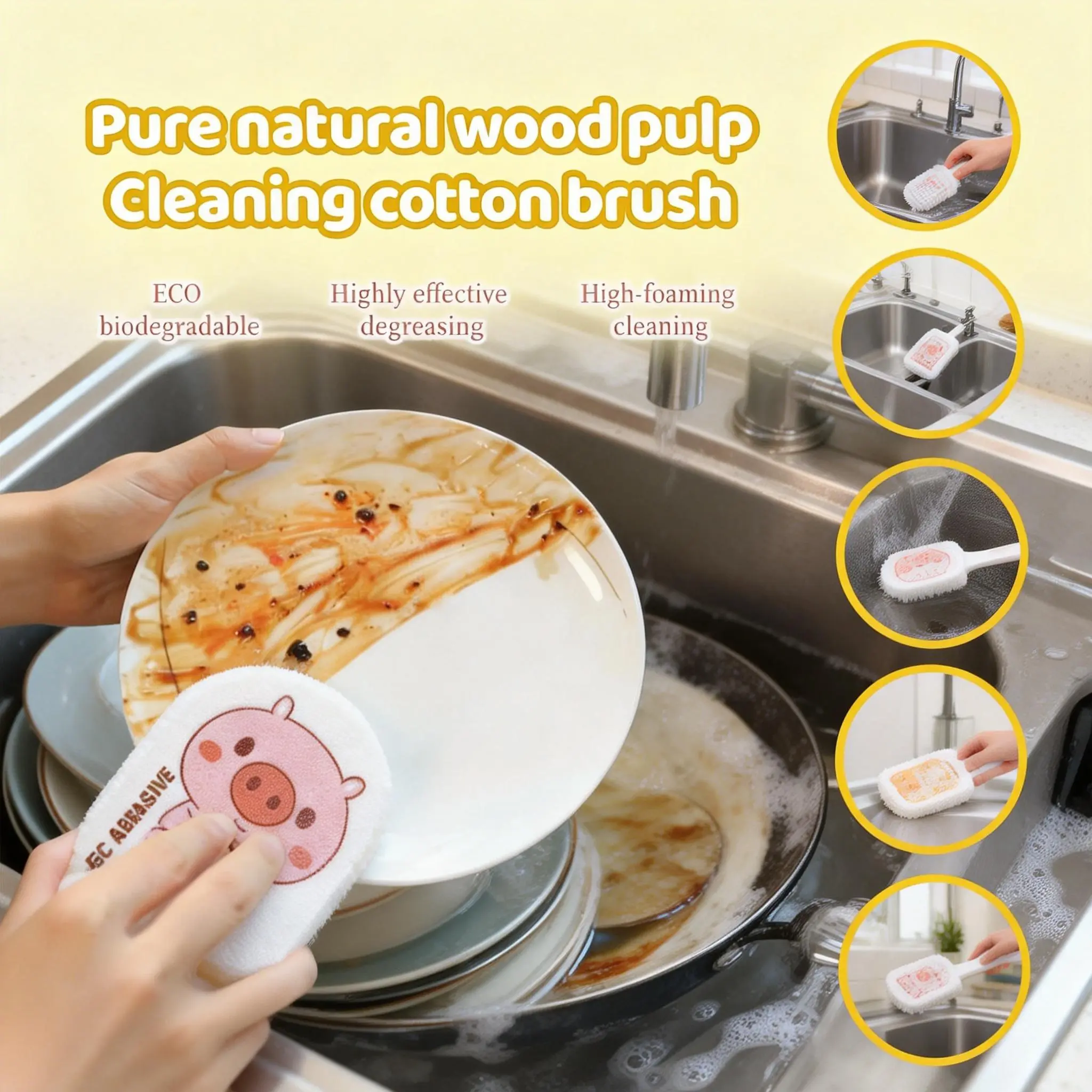 Natural Cellulose Dish Sponges 4-Pack – Plant-Based Wood Pulp, Biodegradable, Non-Scratch, Antibacterial, No Dish Soap Needed for Kitchen, Countertops, Dishes & Surfaces reuseable magic  Kitchen cute Sponge Set fun stress relief Grease Removal Water Absor