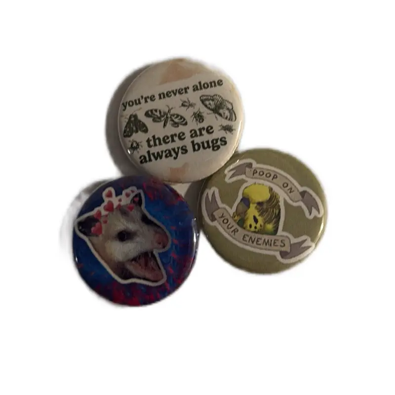 Animal Humor - Set of 3 1.25 Inch Buttons with Poop on Your Enemies and Opossum