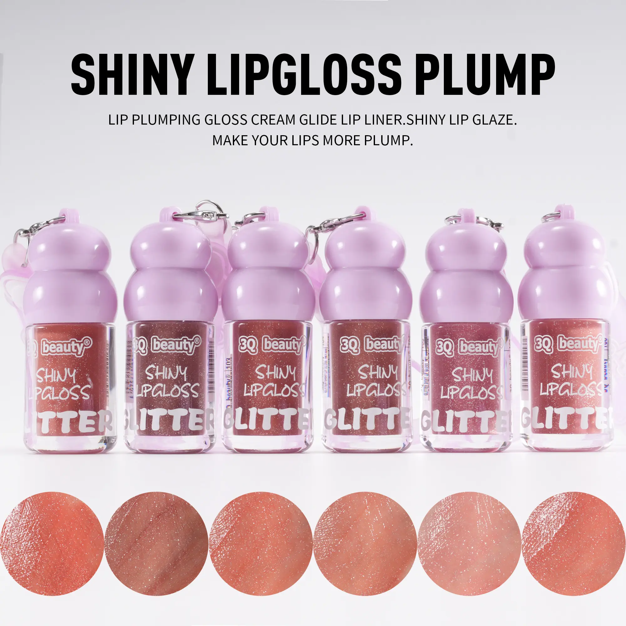 Viral Glitter Plumping Lip Gloss 3Pcs Set, 6 Shades Available, Hydrating High Shine Shimmer Lip Glaze, Non-Sticky Moisturizing Lip Oil, Travel Size Cute Keychain, Buildable Long Lasting Fuller Lips Makeup