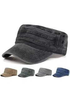 Unisex Outdoor Flat Top Army Cap, Stylish Solid Color Sun Protection Hat, Retro Design Adjustable Comfortable Fit for Everyday Wear