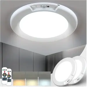 [Summer Vibes] Rechargeable Motion Sensor Ceiling Light - 2 Pack Battery Operated New Light w/ Remote | Ultra-Thin | 400LM Magnetic Suction Wireless Lights, for Closets, Indoor, Stairs, Hallway, Shower Led Lighted