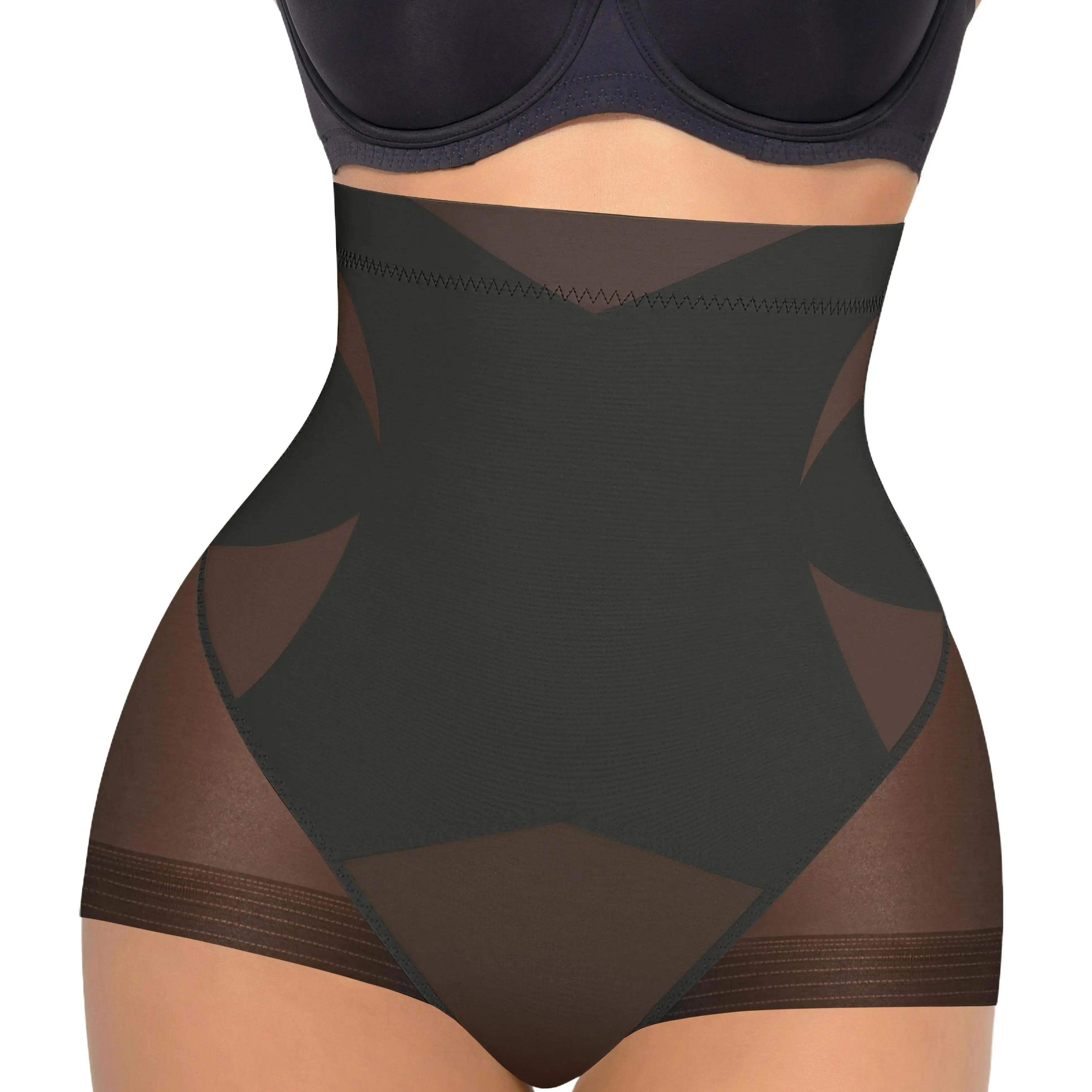 FeelinGirl Women's High Waist Mesh Tummy Control Shapewear - Nylon Normal Type Sexy Butt Lifting Briefs Underwear
