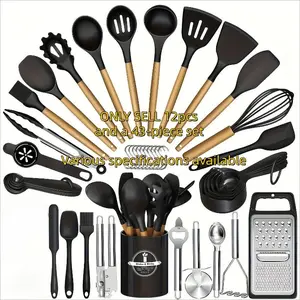 43- 12 Piece Silicone Kitchen Tool Set, Non-Stick Friendly Utensils & Spoons, Durable Stainless Steel & Silicone Tools, Kitchen Utensils Gadgets, Essential Cooking Accessories
