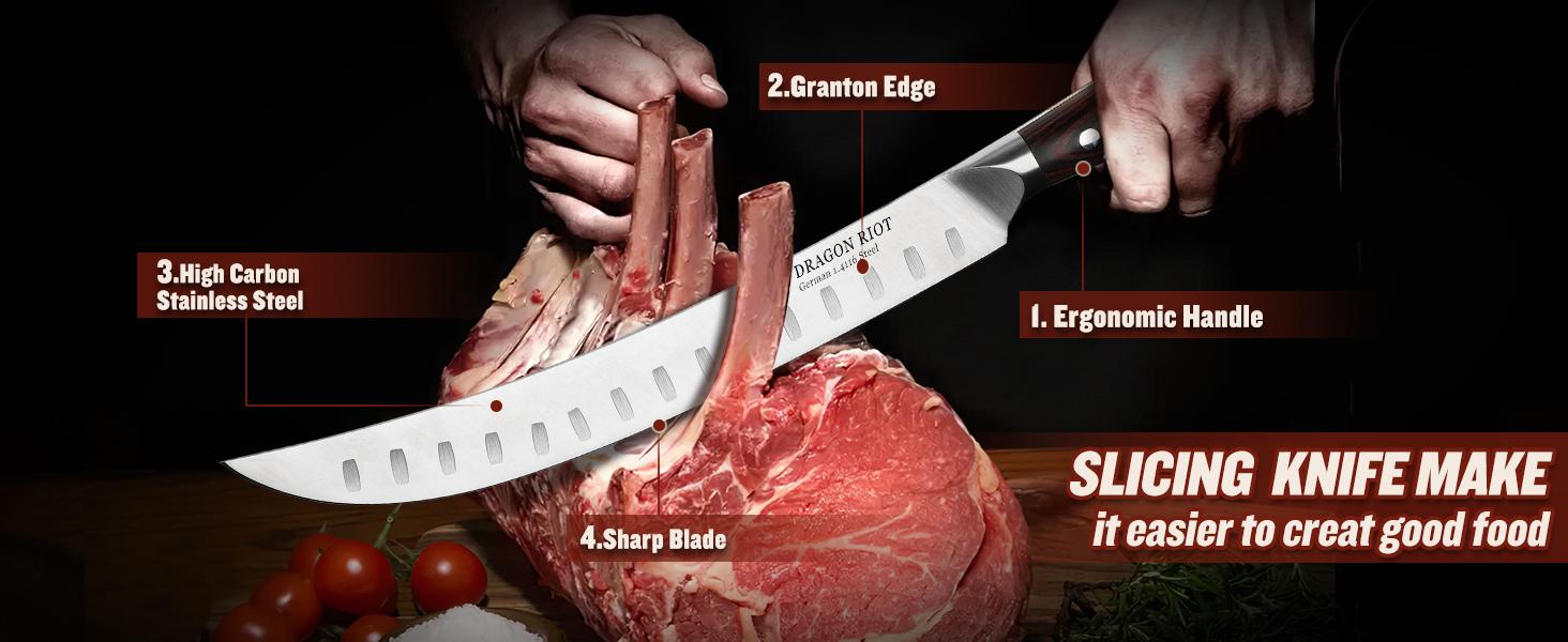 DRAGON RIOT 10 inch Premium Brisket Carving Knife with Ergonomic Handle Design, Granton Edge, Hand Forged Slicing Knife for Meat and BBQ Cuting Gift for Men DRAGON RIOT 10 inch Premium Brisket Carving Knife with Ergonomic Handle Design, Granton Edge, Hand Forged Slicing Knife for Meat and BBQ Cuting Gift for Men