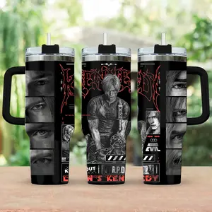 Hot Leon.S Kennedy 40oz Tumbler, Leon S.Kennedy Resident E Inspired Steel Tumbler, Gift For Gaming Lovers Tumbler with Handle, Black Water Bottle