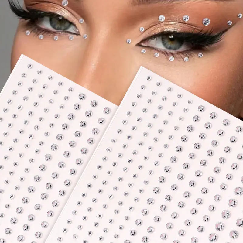 2/5pcs Multi-Size Faux Crystal Silver Rhinestone 3D Face Jewel Stickers, For Festival Party, Daily Use, DIY Music Festival Makeup, Can Be Applied To Hair, Eyes, Face, Body