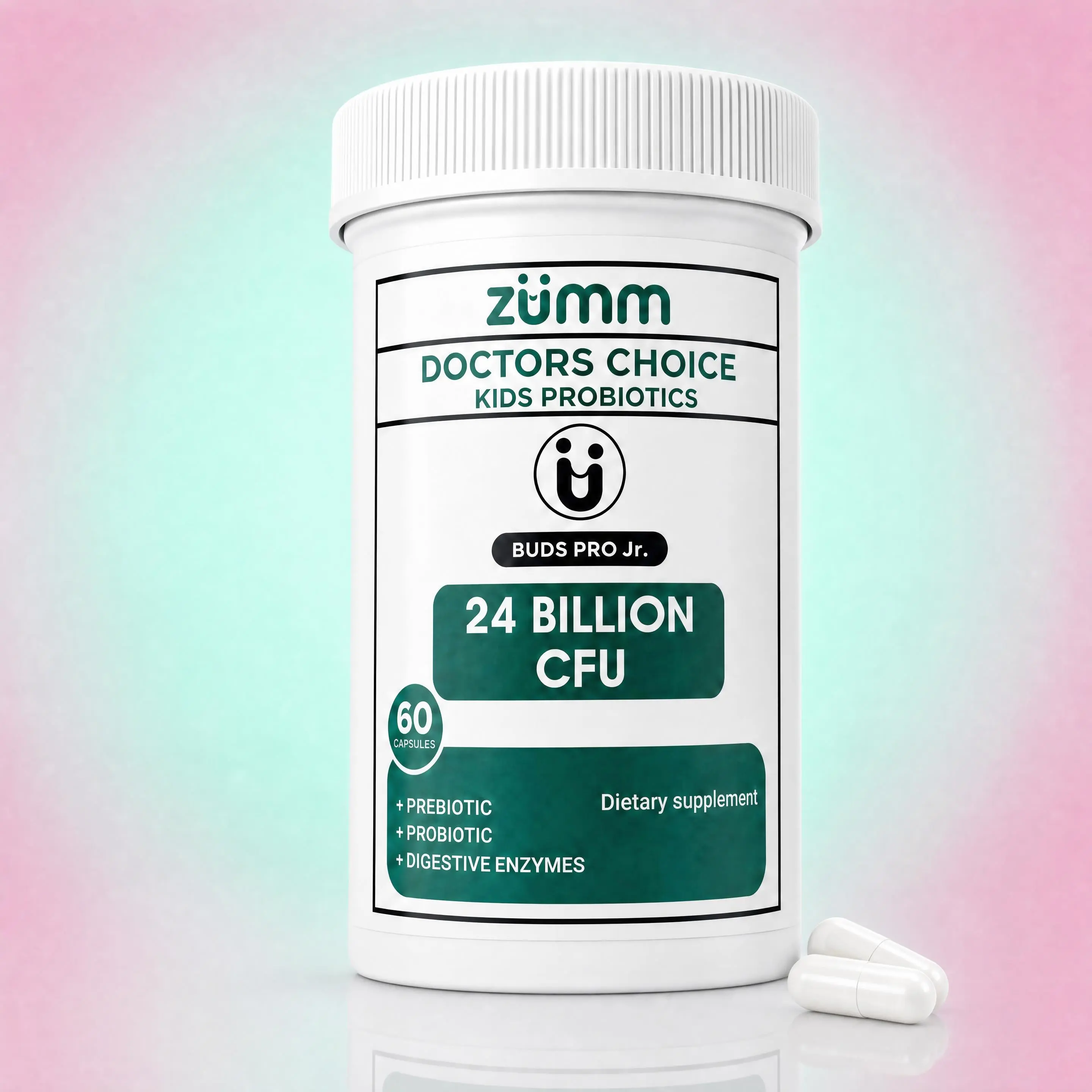 Doctor's Choice Kids Daily Probiotic Capsules (Ages 2+), 24B CFU with Prebiotics & Digestive Enzymes, Acid-Resistant, Vegan, Non-GMO, Gluten-Free, Open & Sprinkle Formula, 60 Count