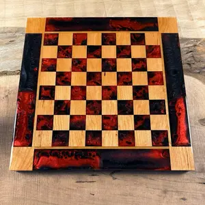 Black Onyx/Red Lava Cherry Wood Chess Board (INCLUDES PIECES)