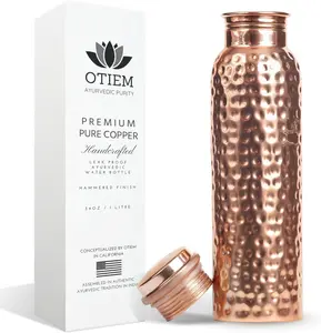100% Copper Water Bottle for Drinking Water, 34 Oz Hammered Finish – Stay Hydrated and Enjoy Ayurvedic Benefits – Leak-Proof, Temperature Retention, Eco-Friendly Design – Durable Copper Bottle