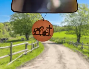 Praying Cowboy Leather Car Freshener