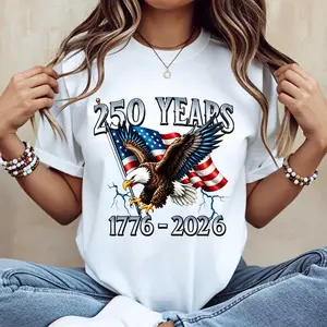 American Eagle Independence Day 250 Years 1776 2026 T-Shirt White Patriotic Flag And Bird Design For Celebrations And National Events