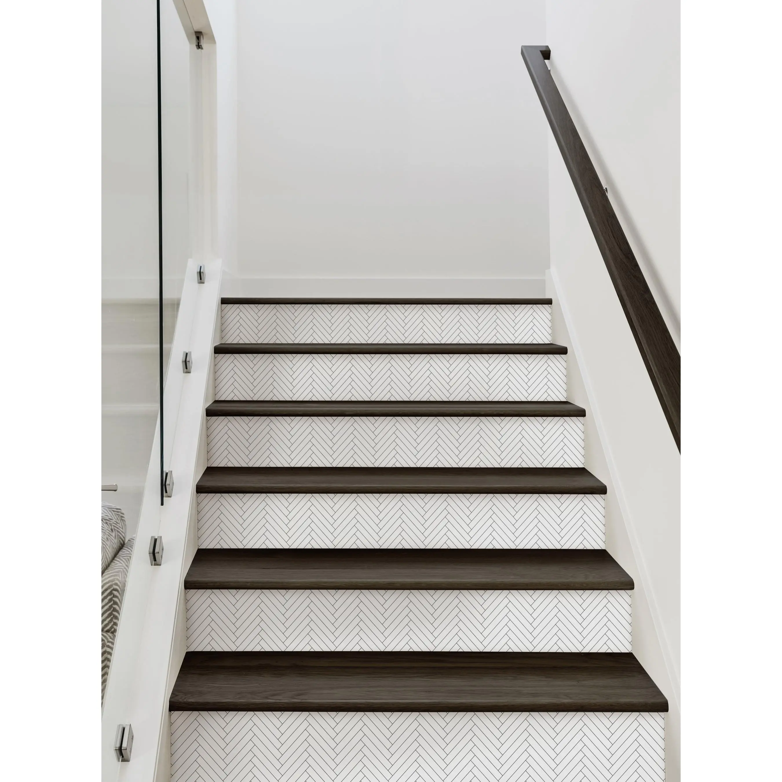 Herringbone Tile Peel and Stick Stair Riser Strips