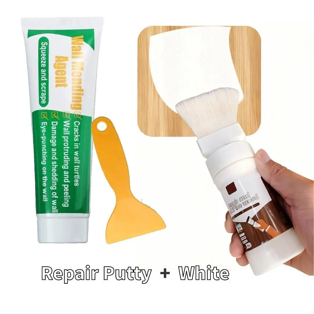 GJANSH All-in-One Paint White, Touch-Up Paint for Furniture, Cabinets, Wood, Metal No Sanding, Fast Drying, Water Based Multi SurfaceWall Repair Putty - Fast-Drying.  Spacking Paste for Drywall-Fixe Nail Holes,Cracks & Scratches in Minutes,
