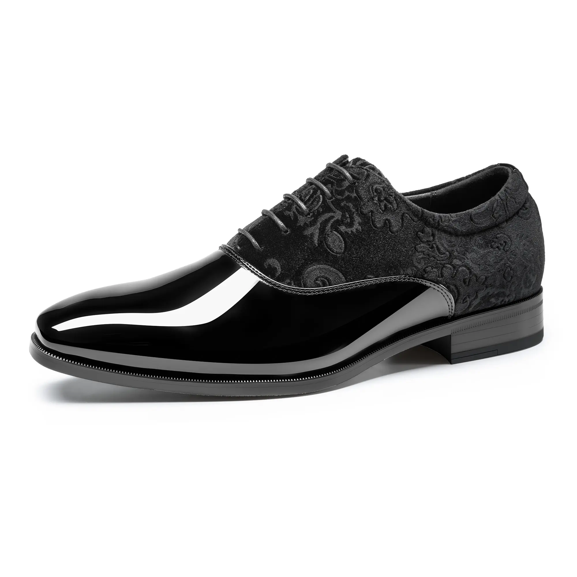 Rihero Men's Classic Oxford Dress Shoes - Spliced Patent Leather & Flannel Uppers, Comfortable Anti-Slip Footwear for Weddings, Business Occasions, Business Casual Oxfords, Minimalist, Round Toe